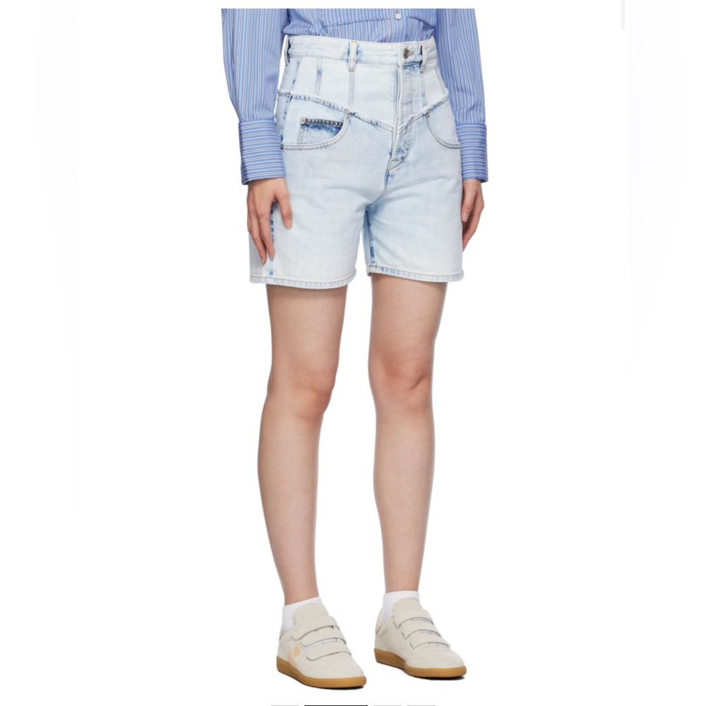 Isabel Marant Oreta Denim High Rise 100% Cotton Button Fly Shorts Size 40 (US30) - Picture 5 of 14